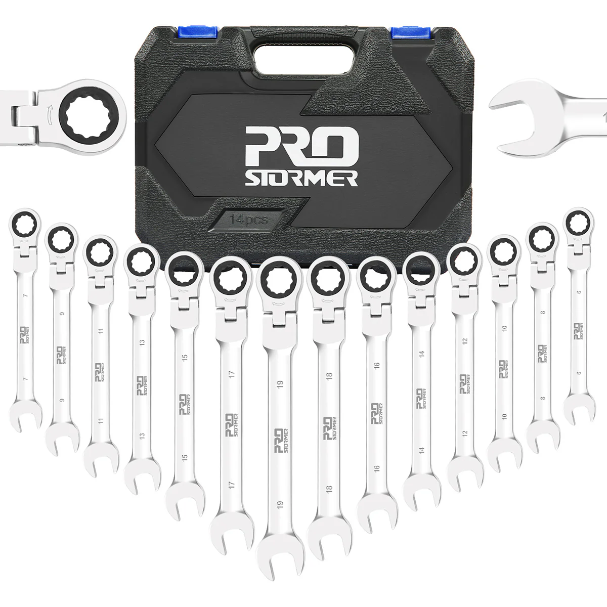 Flexible Head Metric Ratchet Wrench Set 14-Piece