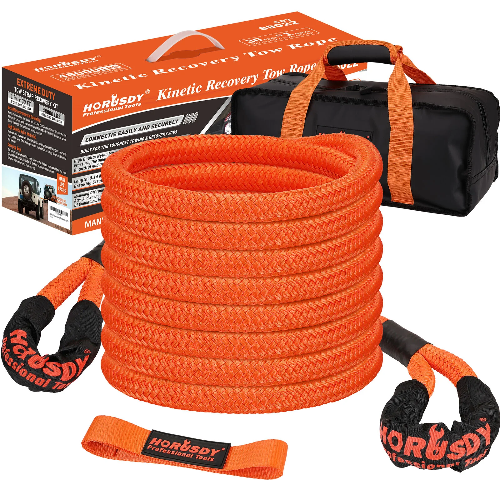 HORUSDY 30FT Kinetic Recovery Tow Rope - Heavy-Duty 48,000 Lbs Snatch Strap for Off-Road Vehicle Recovery