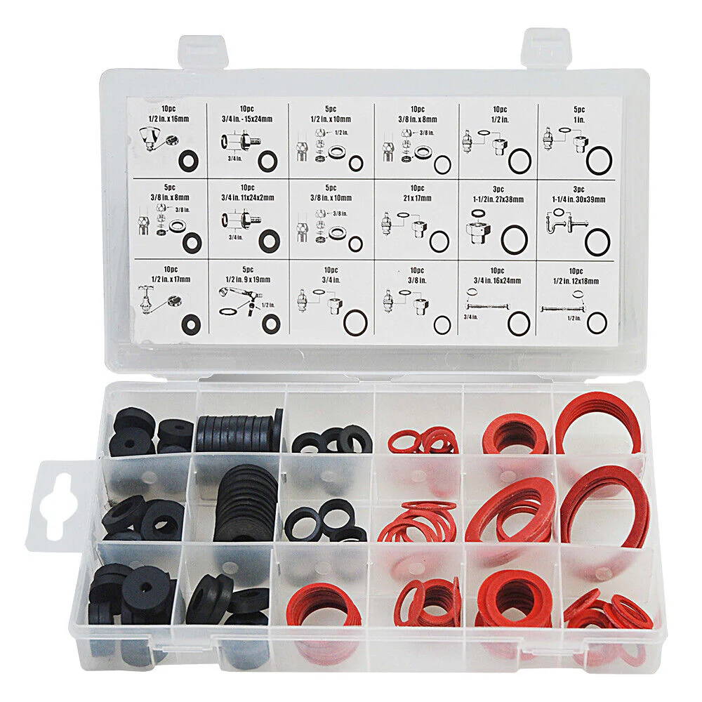 141-Piece Rubber & Fibre Sealing Washer Assortment Kit - Variety Pack for Sealing Solutions