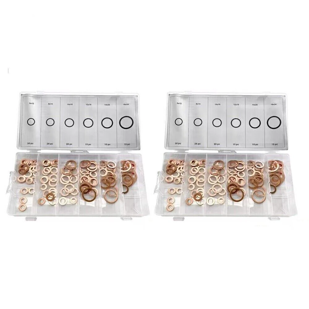 220Pc Solid Copper Washers Assortment Kit for Sump Plug Sealing