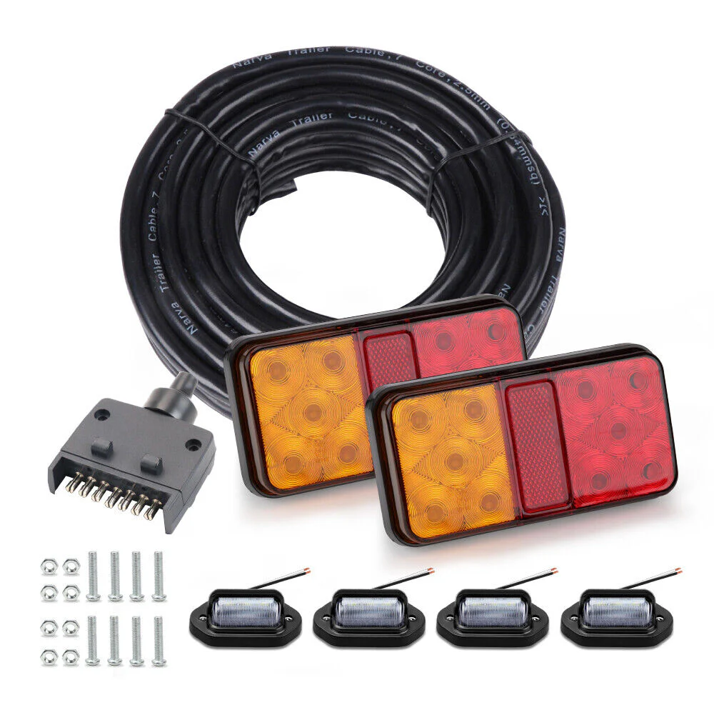 HORUSDY LED Trailer Tail Light Kit - Caravan Ute 7 Pin Flat Plug, Multifunction Design