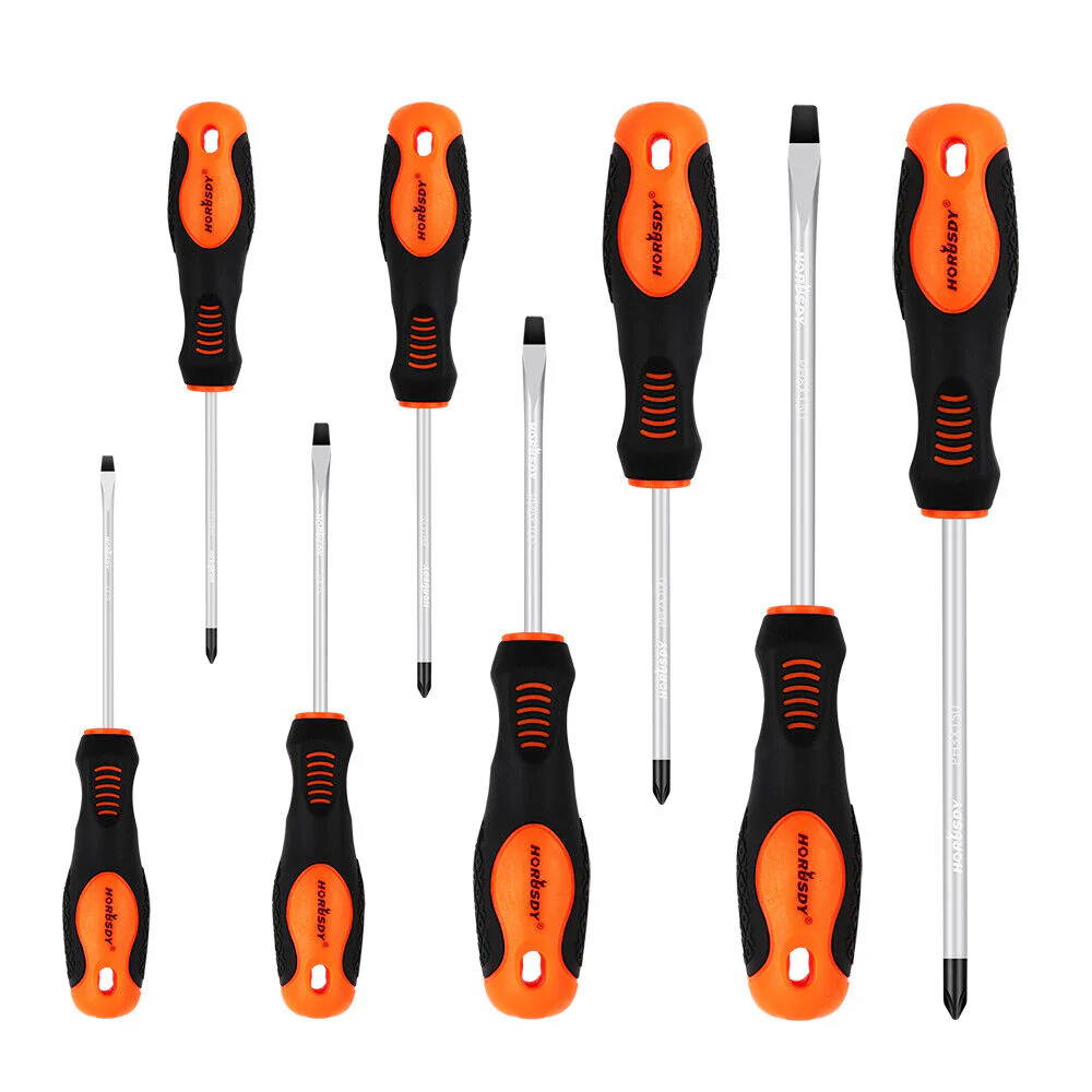 HORUSDY 8Pc Magnetic Screwdriver Set: Non-Slip Handle, Phillips & Slotted - Precision Tools