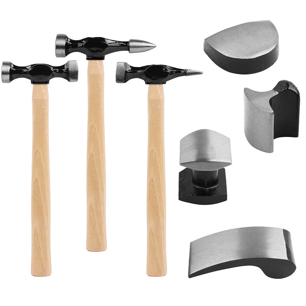 7Pc Car Body Repair Hammer & Dolly Kit - Professional Auto Panel Beating for Dent and Ding Removal