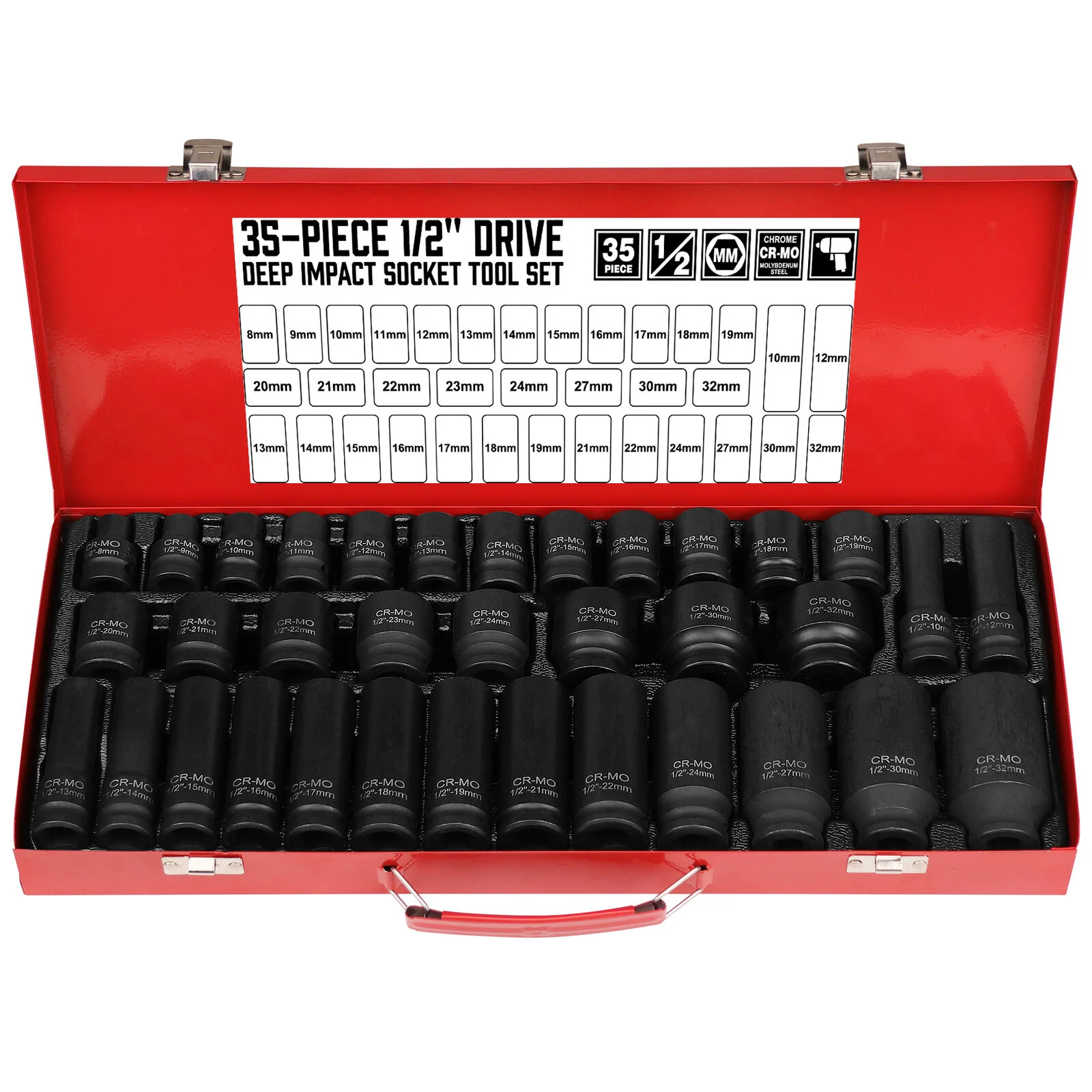 HORUSDY 35Pc Impact Socket Set - 1/2' Drive, Metric Sizes 8-32mm with Durable Case