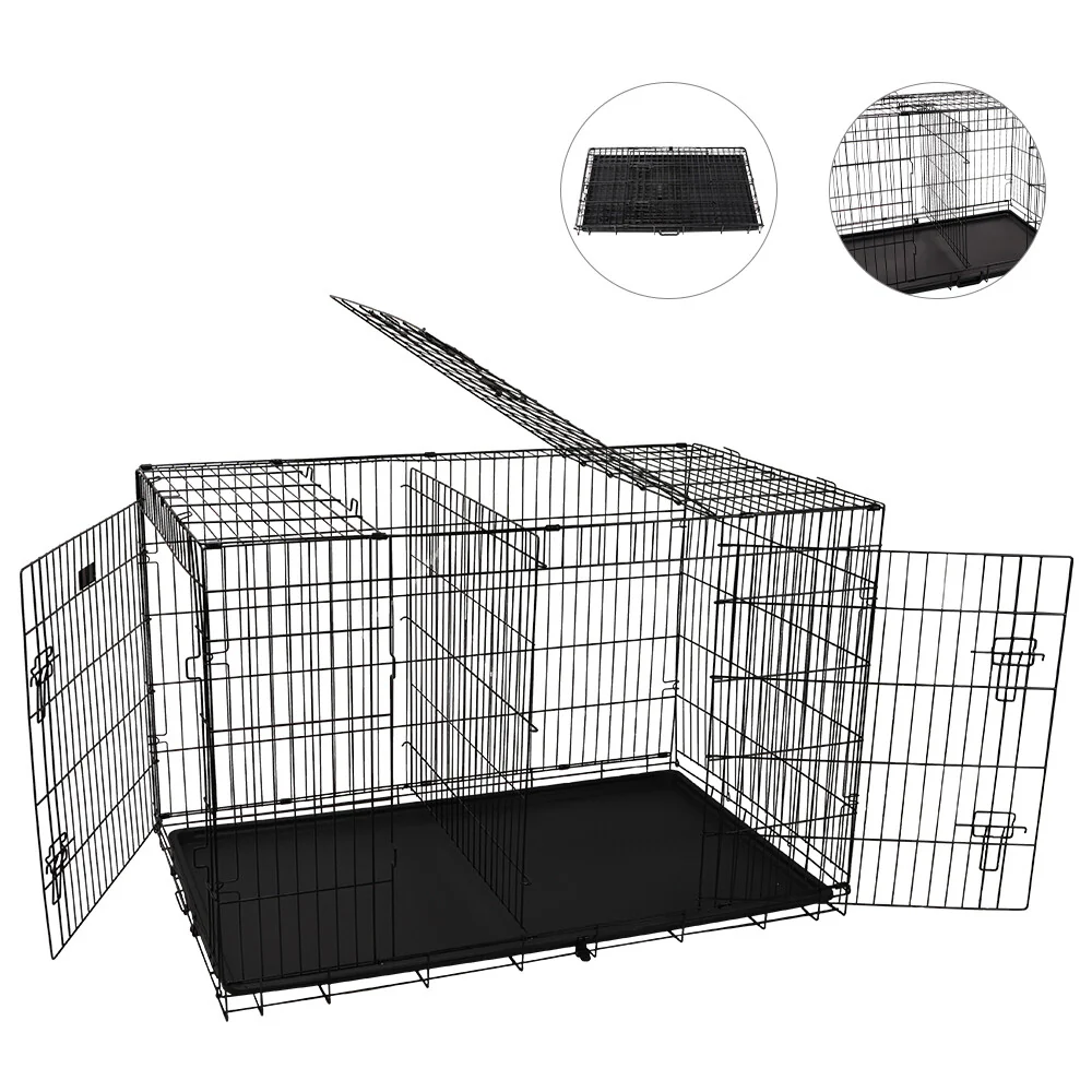 VaKa Pet 24/36/42/48-Inch Foldable Dog Cage with 3 Doors & Divider Panel