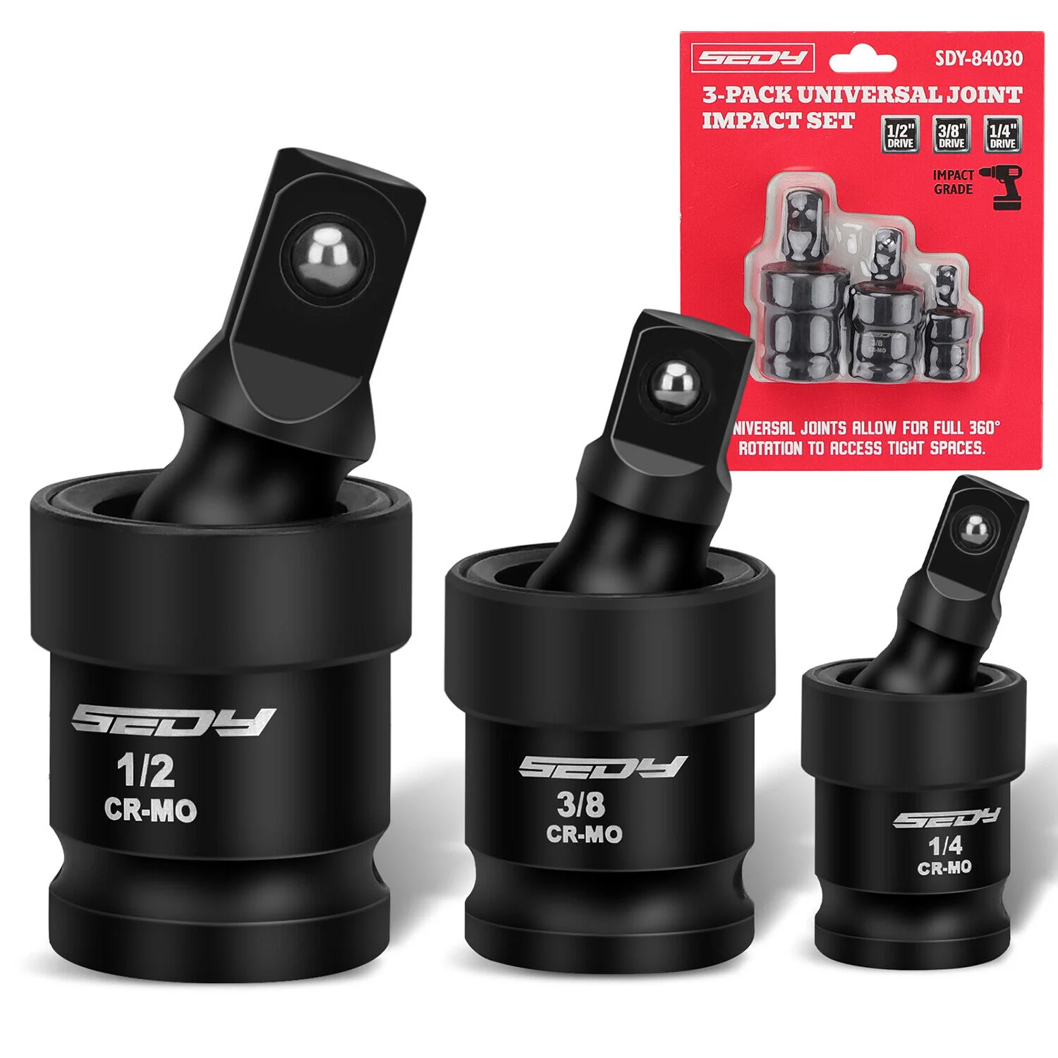 SEDY 3-Piece Universal Impact Swivel Socket Set – Cr-Mo Steel
