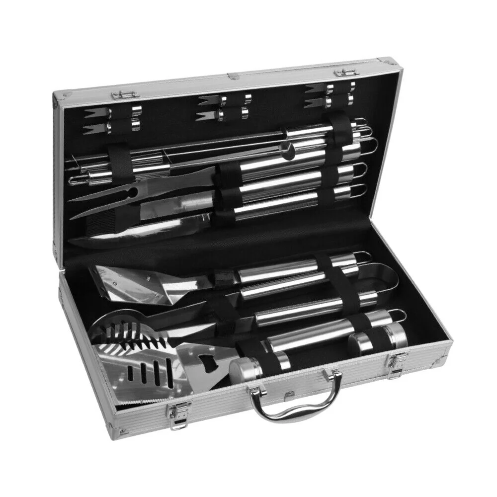 18-Piece Stainless Steel BBQ Tool Set with Aluminum Carry Case - Outdoor Grill Utensils