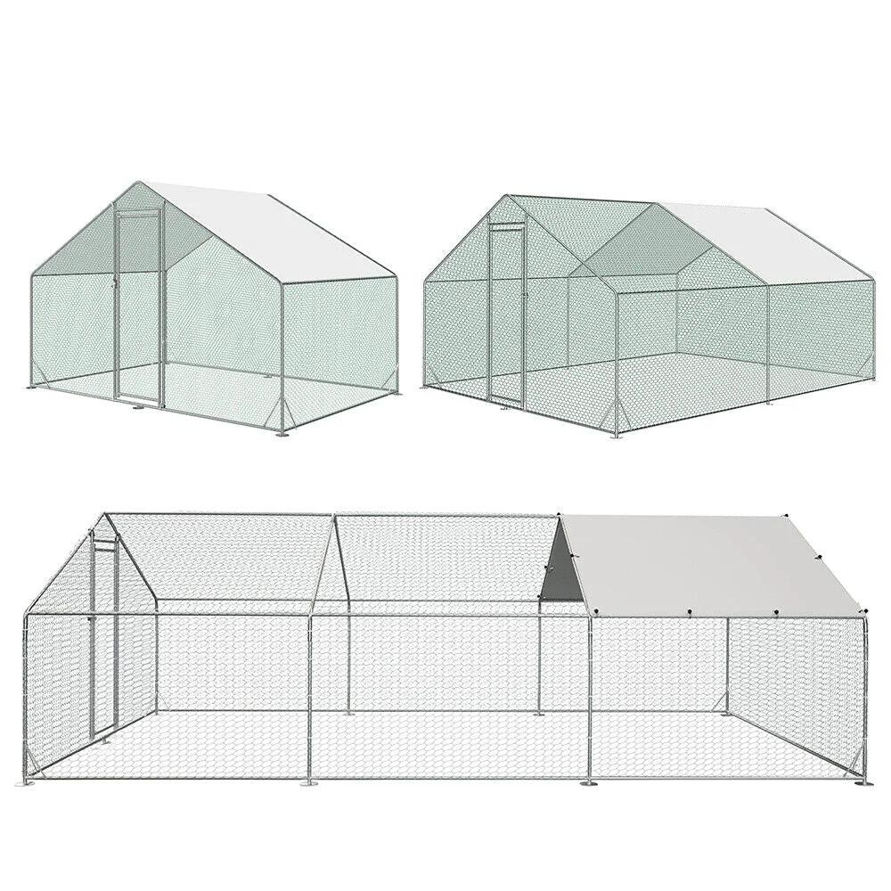 Spacious Walk-in Metal Chicken Coop | Multi-Size Rabbit Hutch & Hen House with Waterproof Cover