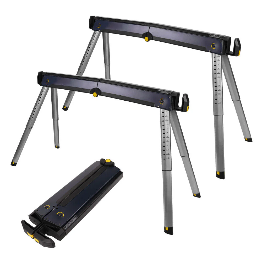 2-Pack Adjustable Steel Sawhorses - Portable & Foldable Support Up to 450lbs