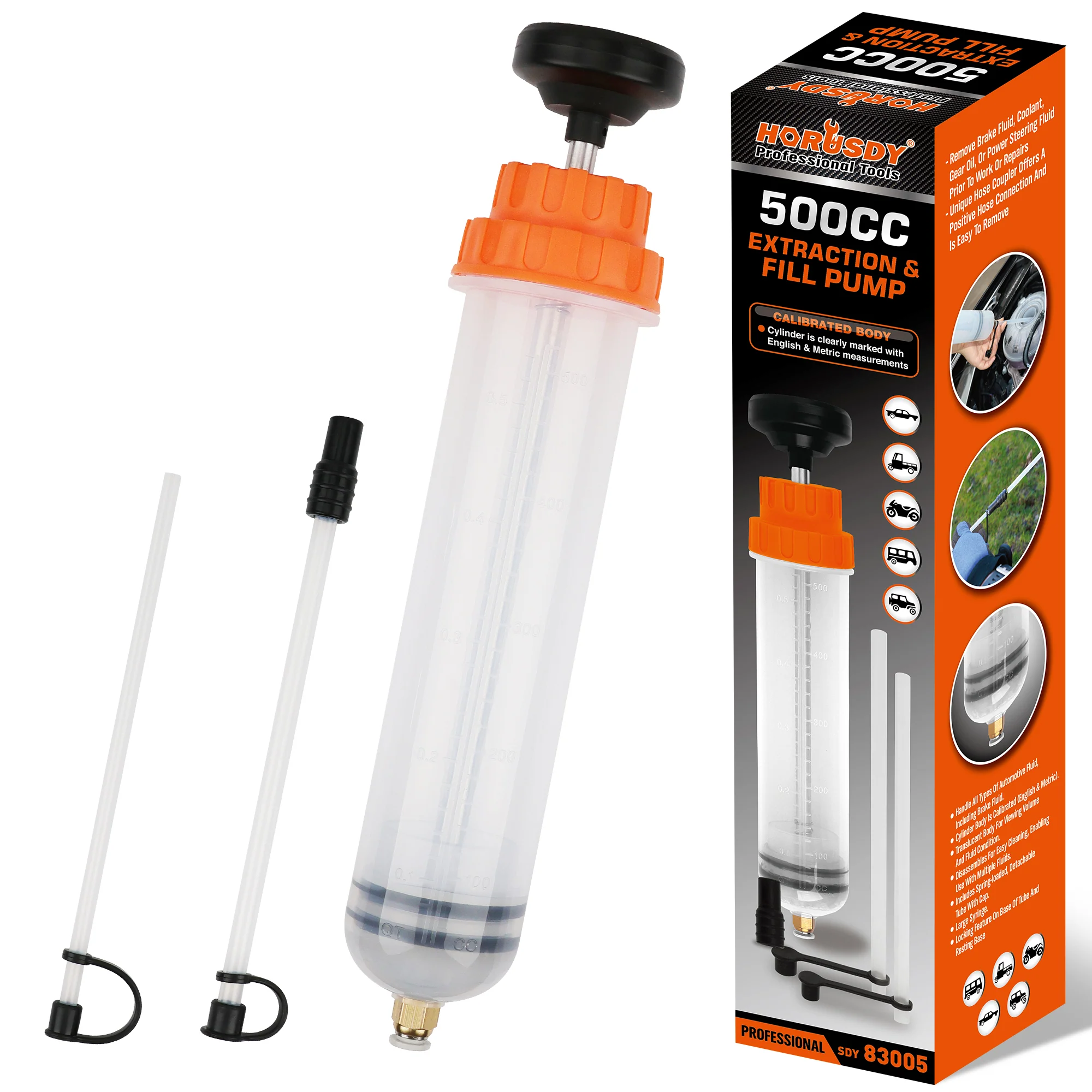 HORUSDY 500cc Extraction & Fill Pump for Car, Motorcycle, Mower