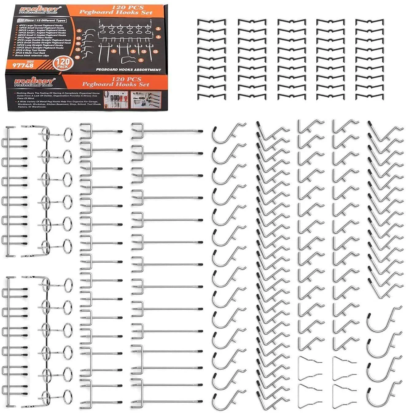 120Pc Pegboard Hooks Set - Versatile Slat Wall Hangers for Garage and Shop Organization