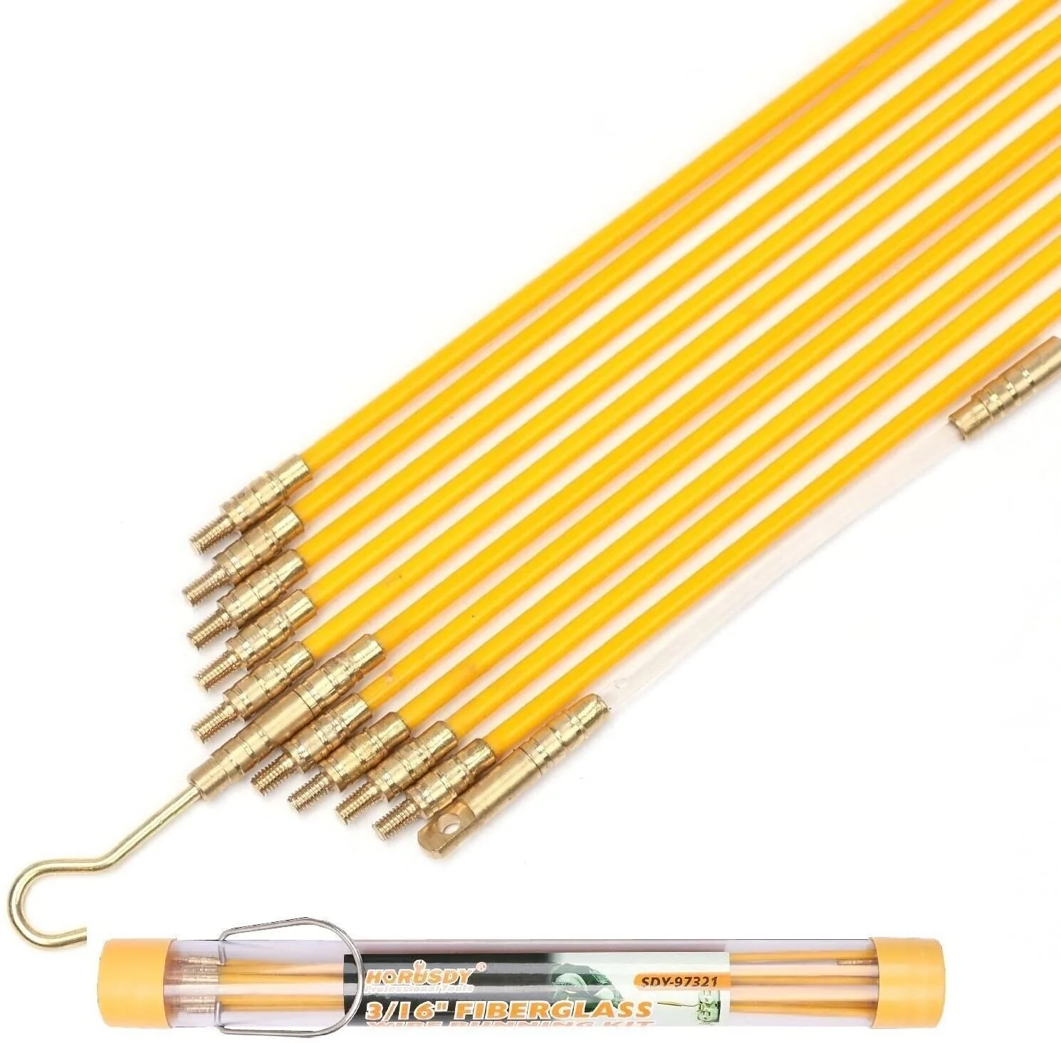 10.5m Fiberglass Push Pull Rods 4mm for Cable Wiring - Electrician's Fish Wire Tool Kit with Case