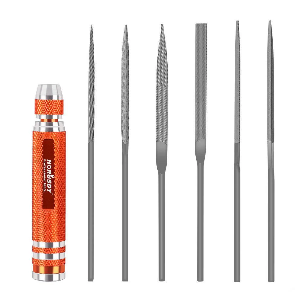 7Pc Mini Needle File Set with Interchangeable Handle - 157mm Long, Ideal for Wood and Metal Carving