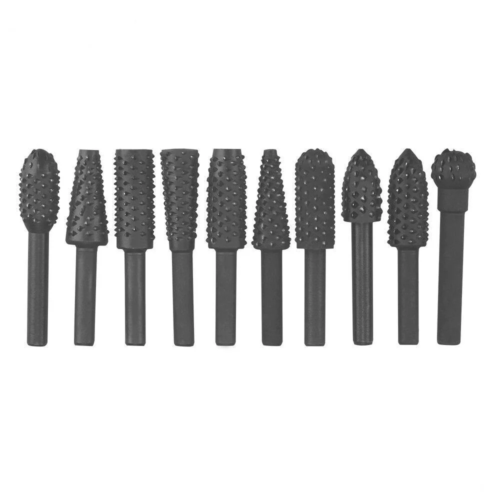 10Pc Rotary Burr Set for Woodworking - High-Carbon Steel Router Drill Bits for Detailed Timber Work