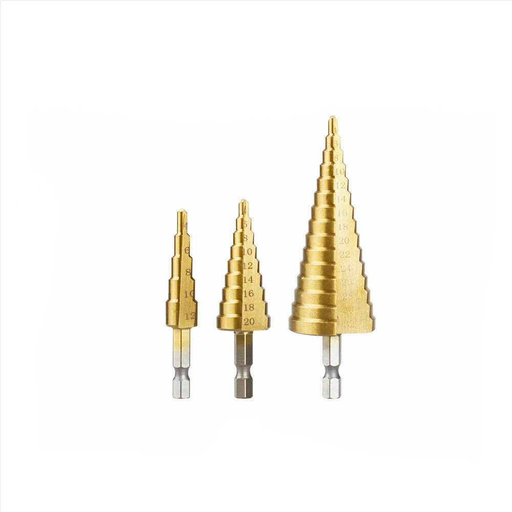 HSS 3pcs Steel Step Cone Set Drill Titanium Bit Hole Cutter 4-12/20/32mm