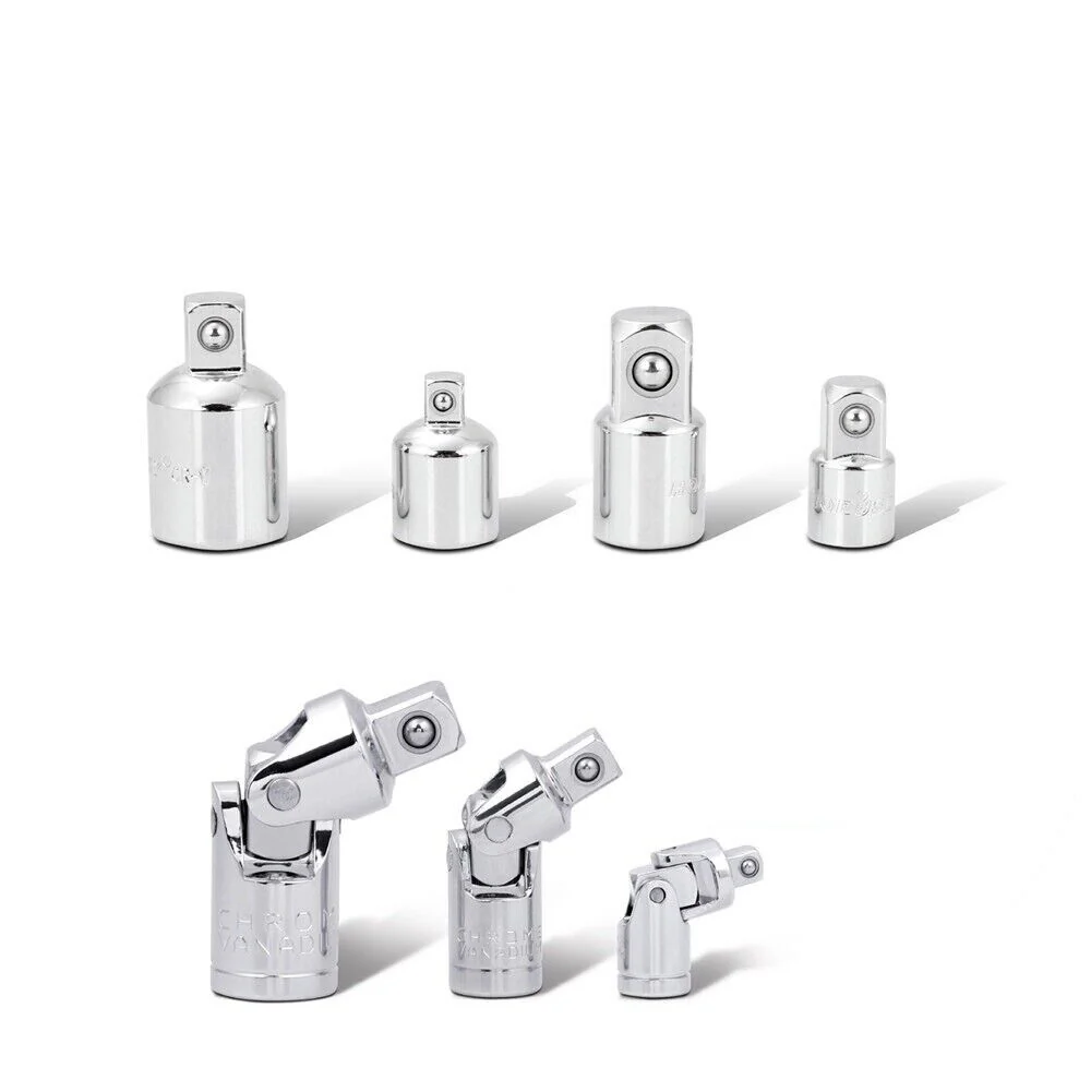 7Pc Socket Adaptor Set - Flexible Joints, Reducers, Swivel Connectors for 1/4, 3/8, 1/2" Drives