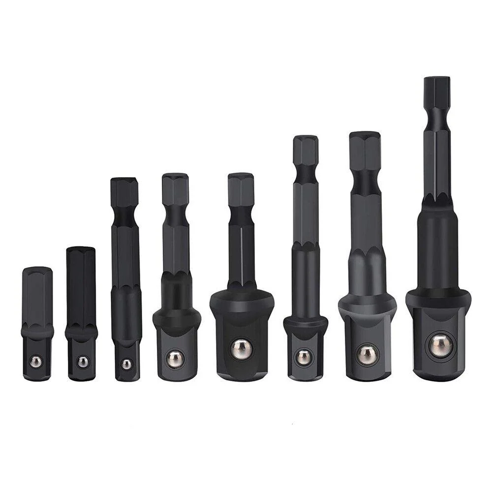 8Pc Drill Socket Adapter Set - Impact Nut Driver Hex Extensions in 1/4", 3/8", 1/2" Sizes, Chrome Vanadium Steel