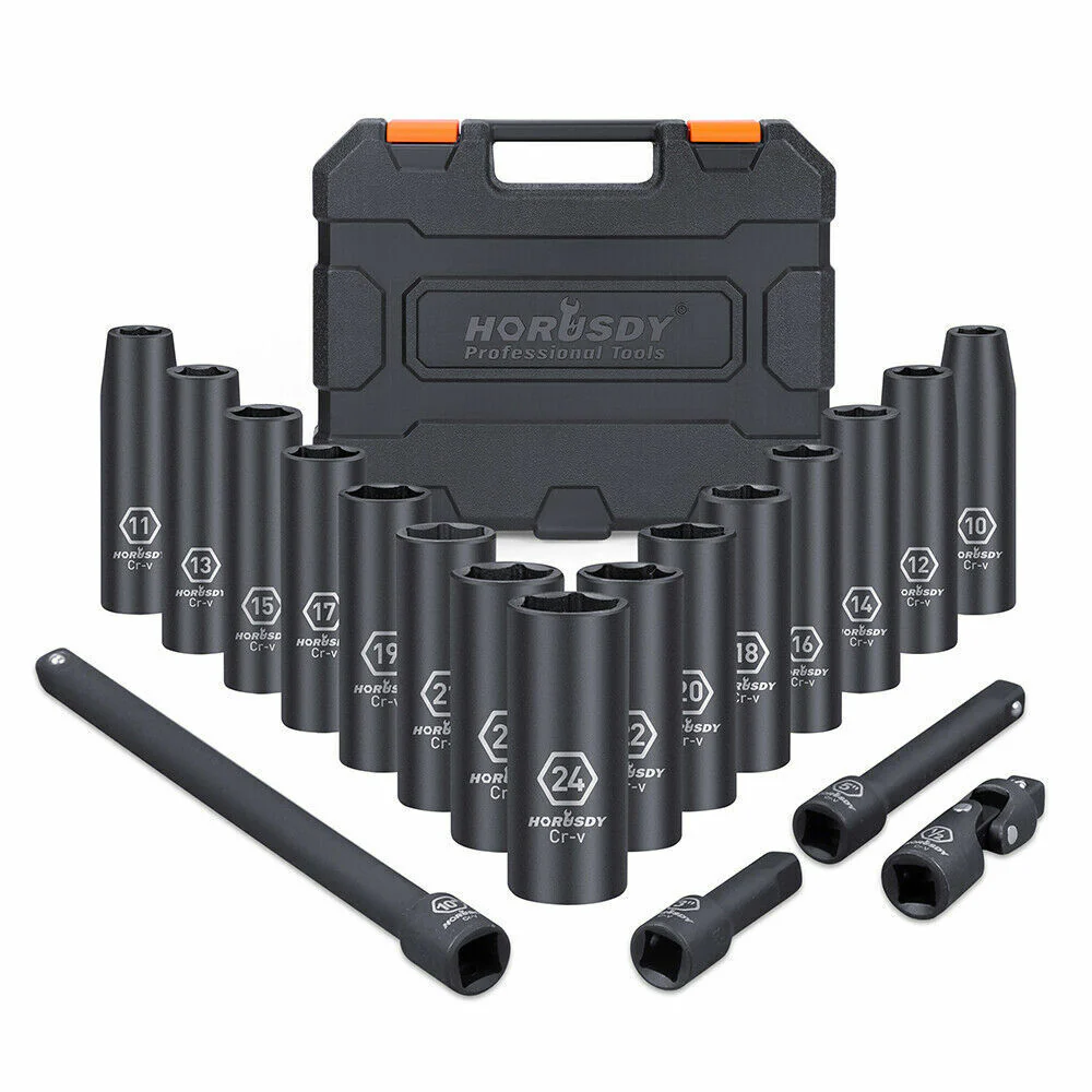 19-Piece 1/2" Drive Deep Impact Socket Set with Extensions & Flexible Adapter