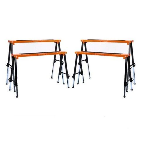 4Pc Mastercraft Sawhorse Set | Metal Folding | Non-Slip | 120KG Capacity