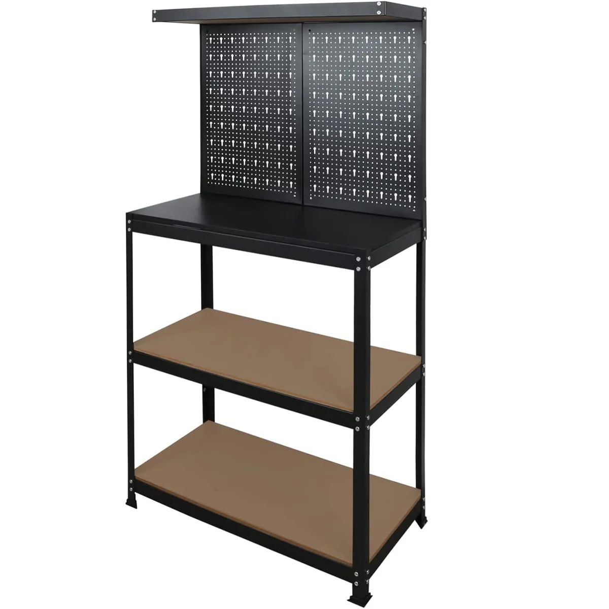 31.5” Workbench, Heavy-Duty Steel Tool Workbench with Pegboard Shelves